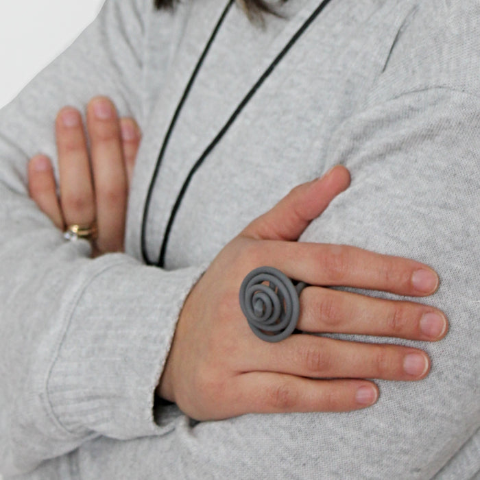 Gray Cefalu Swirl Ring - Sylca Designs - Chunky Jewelry