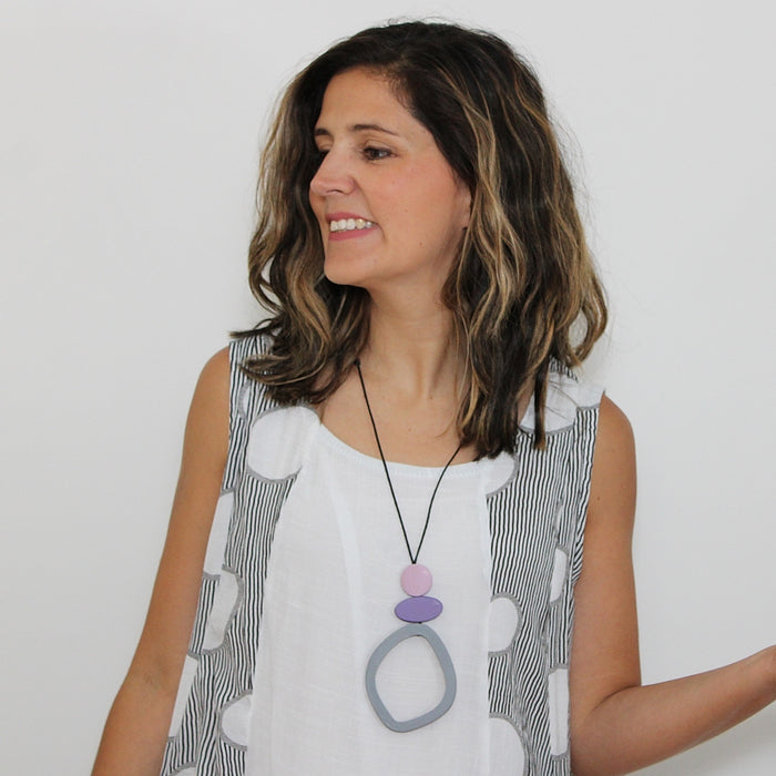 Gray Curved Circle Pendant - Sylca Designs - Chunky Jewelry