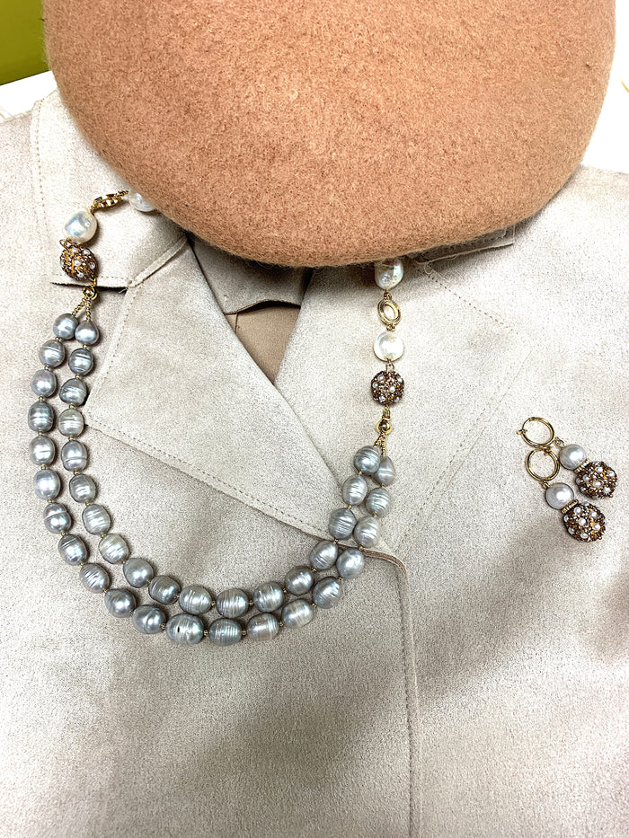Gray Freshwater Pearls Double Strands Necklace FN023 - FARRA