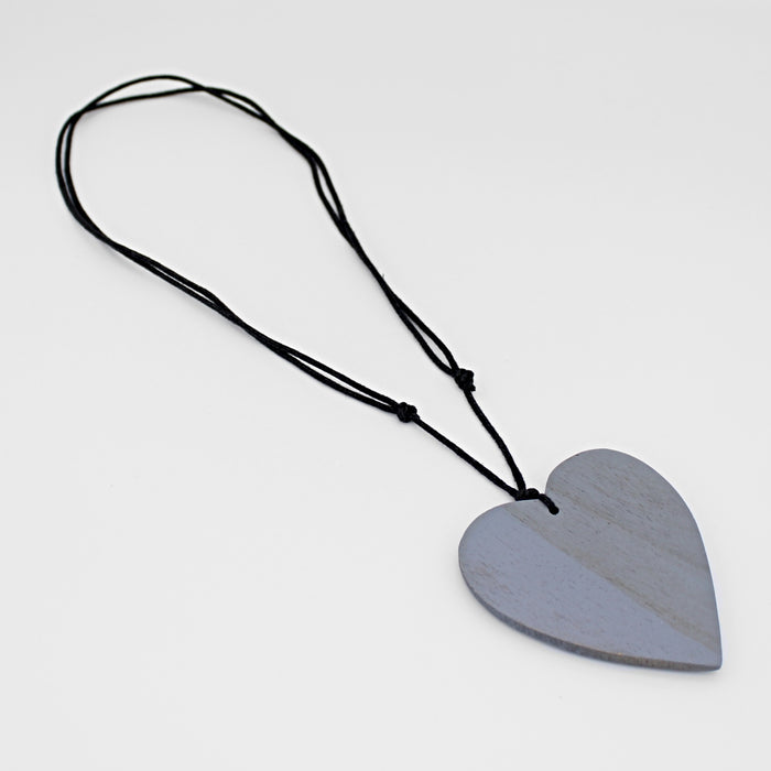 Gray Gabi Heart Wood Necklace - Sylca Designs - Chunky Jewelry