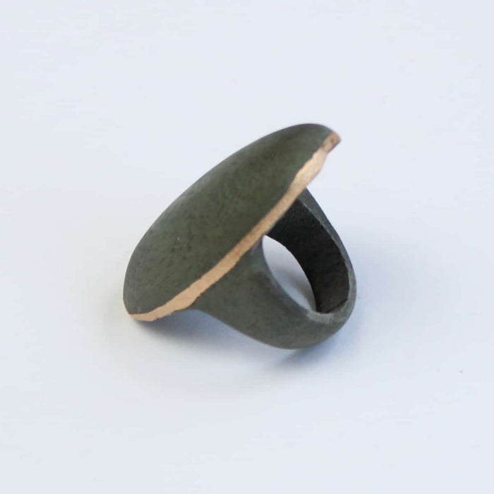 Gray Oval Ring with Gold Trim - Sylca Designs - Chunky Jewelry