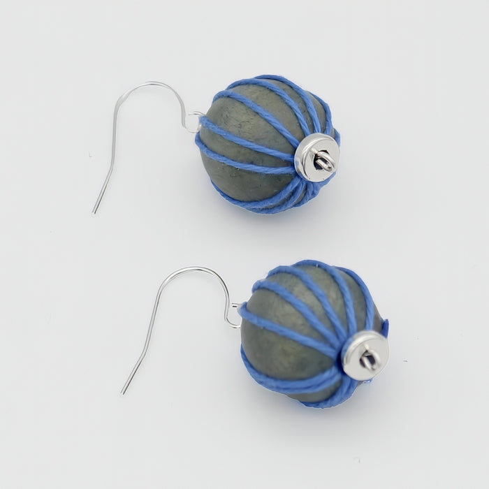 Gray Thread Wrapped Earring - Sylca Designs - Chunky Jewelry