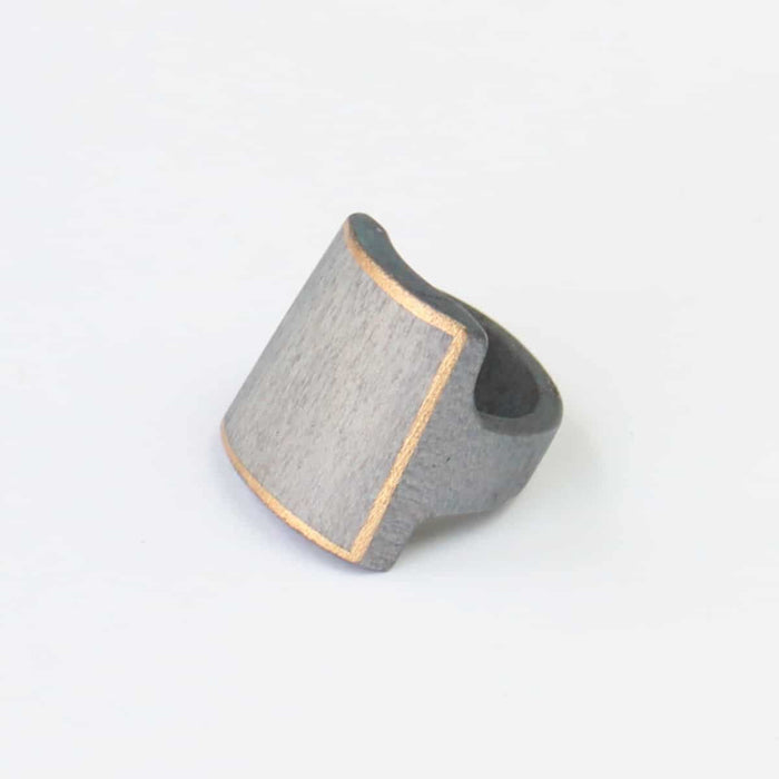 Gray Wooden Ring with Gold Trim - Sylca Designs - Chunky Jewelry