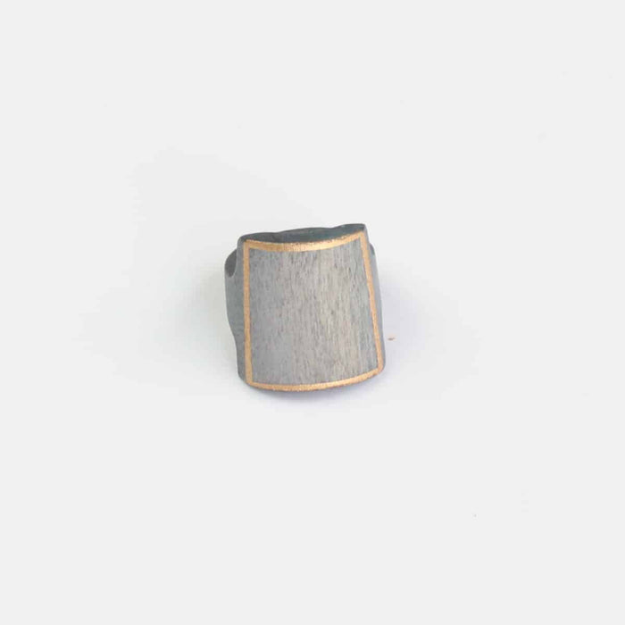 Gray Wooden Ring with Gold Trim - Sylca Designs - Chunky Jewelry