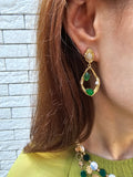 Green Agate Frame Dangle Statement Earrings PE045