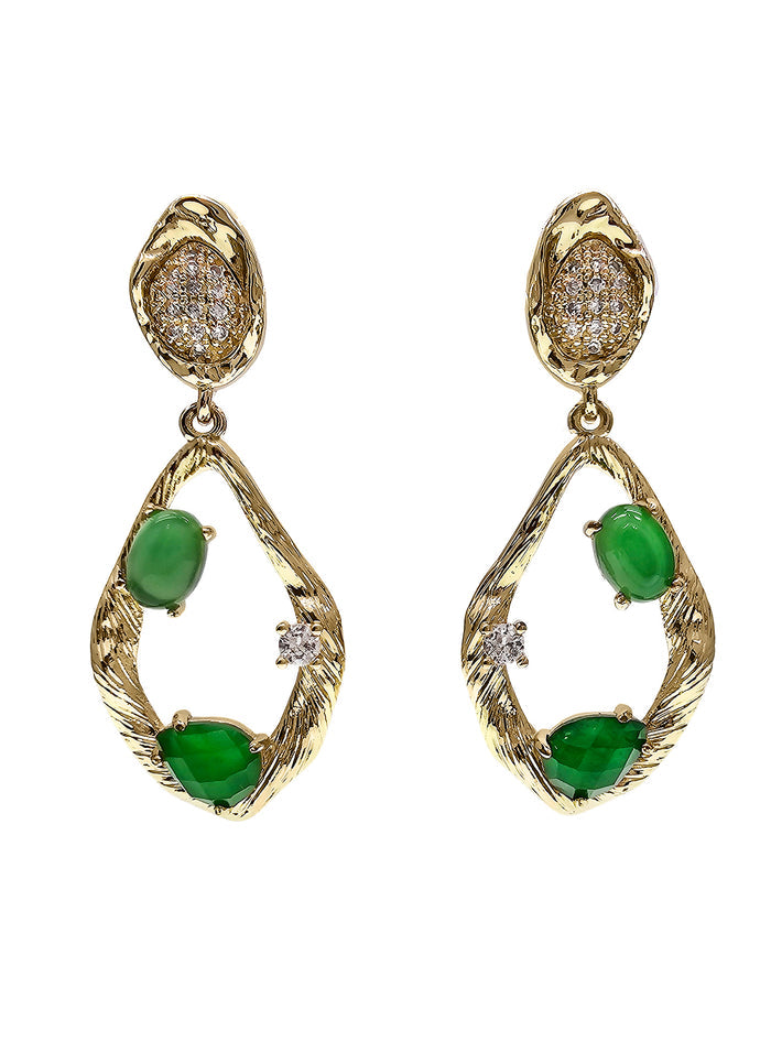 Green Agate Frame Dangle Statement Earrings PE045