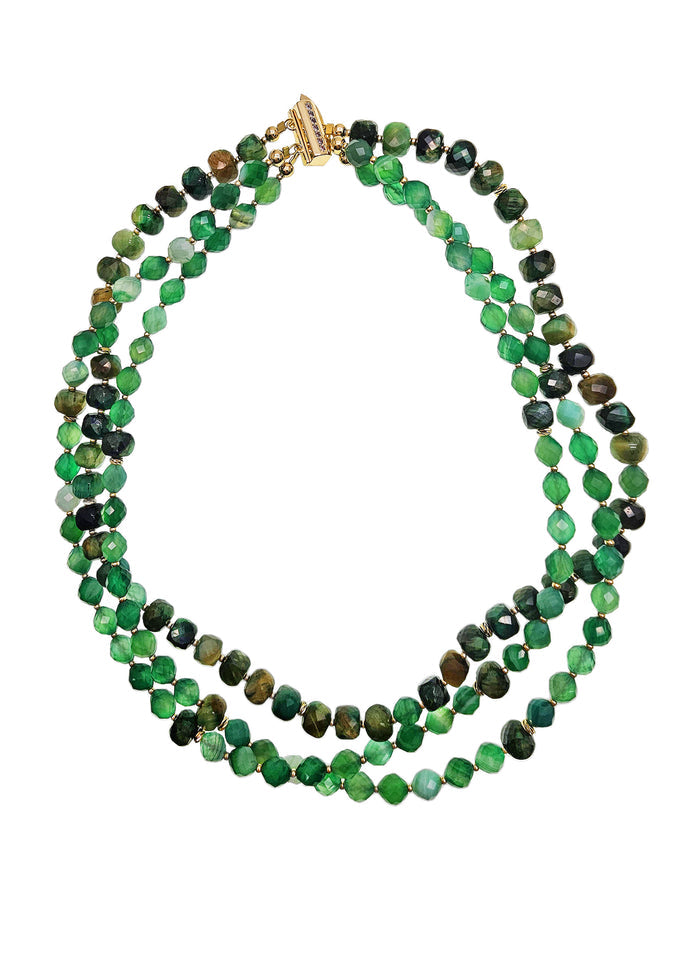 Green Agate With Tiger-eye Multi-layers Necklace QN020