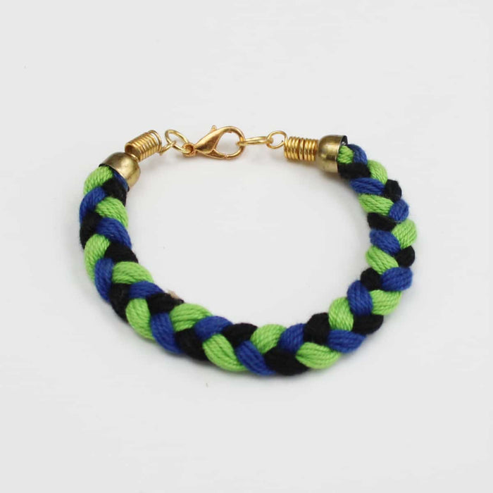 Green and Blue Braided Bracelet - Sylca Designs - Chunky Jewelry