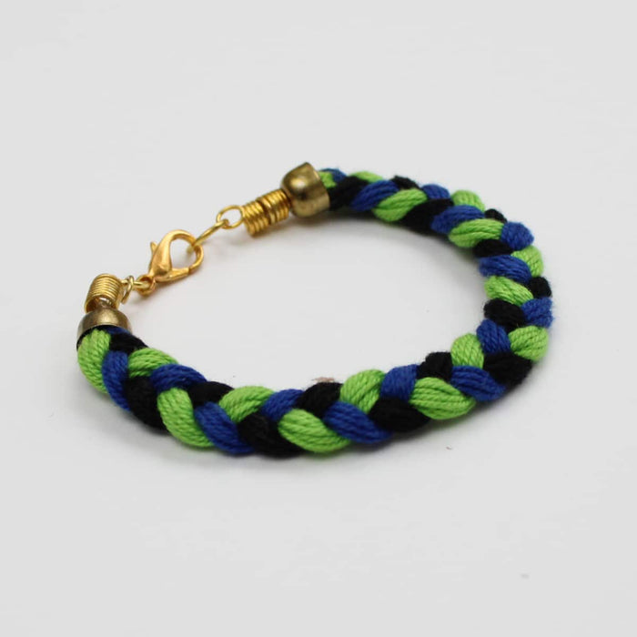 Green and Blue Braided Bracelet - Sylca Designs - Chunky Jewelry
