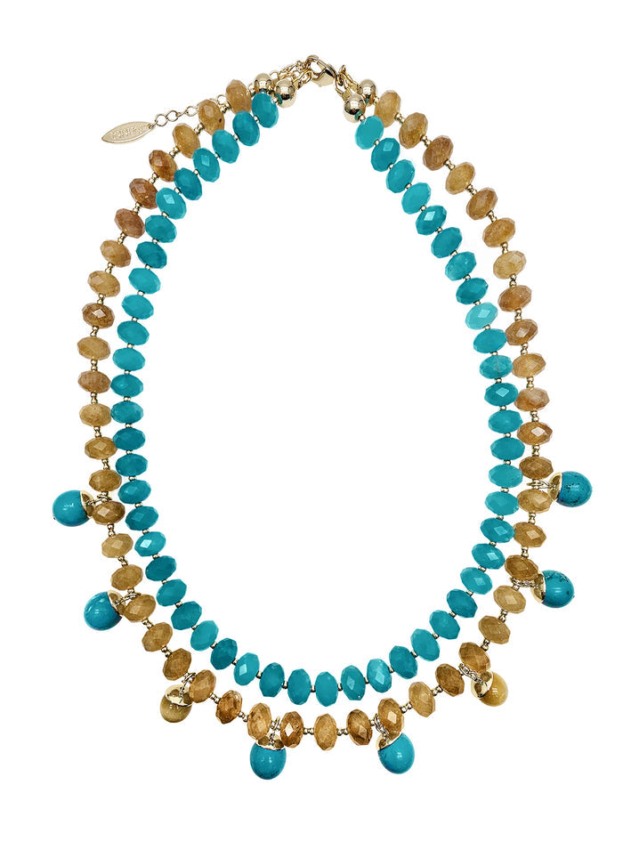 Green And Yellow Jade Double Layers Statement Necklace PN023