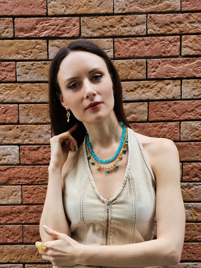 Green And Yellow Jade Double Layers Statement Necklace PN023