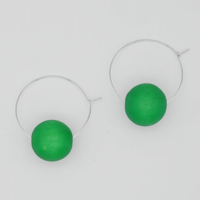 Green Ball Hoop Dangle Earring - Sylca Designs - Chunky Jewelry