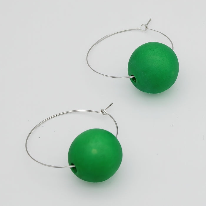 Green Ball Hoop Dangle Earring - Sylca Designs - Chunky Jewelry