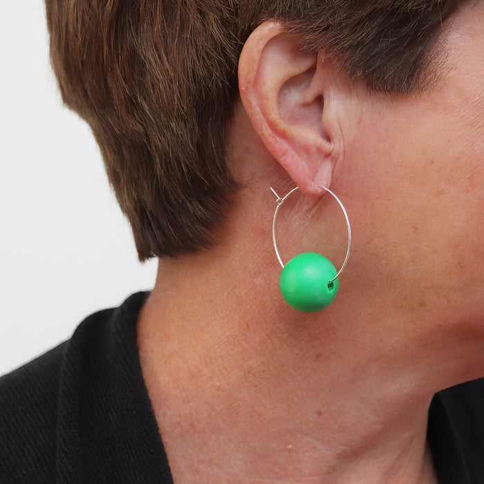 Green Ball Hoop Dangle Earring - Sylca Designs - Chunky Jewelry