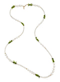 Green Bamboo Coral with Freshwater Pearls Long Necklace QN013