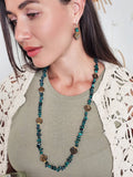 Green Bamboo Coral With Tiger-eye Stone Long Necklace QN015
