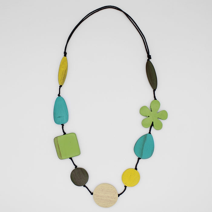 Green Blossom Wood Necklace - Sylca Designs - Chunky Jewelry