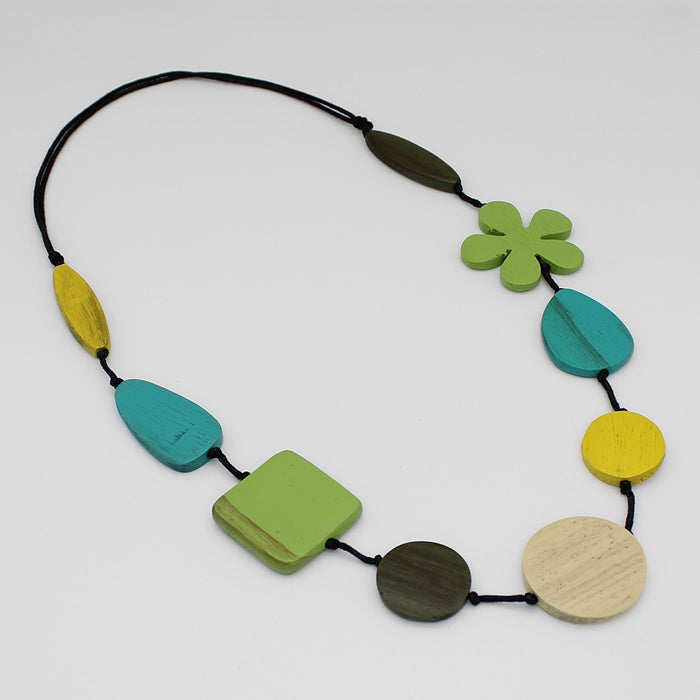 Green Blossom Wood Necklace - Sylca Designs - Chunky Jewelry