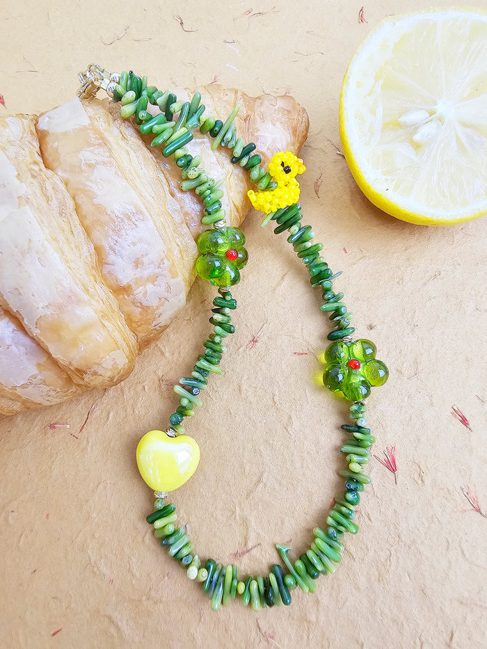 Green Coral Bamboo Coral With Yellow Duck Playful Phone Strap PC062