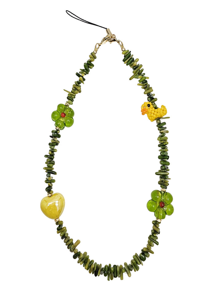 Green Coral Bamboo Coral With Yellow Duck Playful Phone Strap PC062