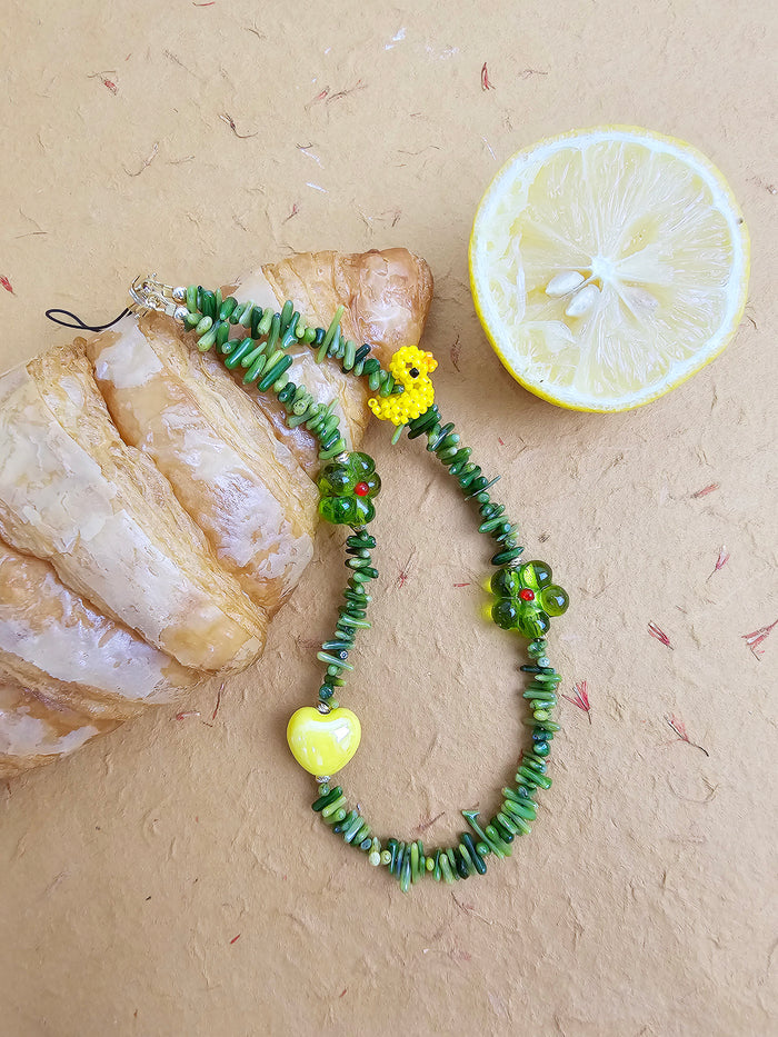 Green Coral Bamboo Coral With Yellow Duck Playful Phone Strap PC062