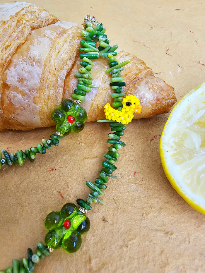 Green Coral Bamboo Coral With Yellow Duck Playful Phone Strap PC062