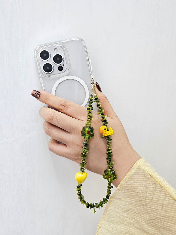 Green Coral Bamboo Coral With Yellow Duck Playful Phone Strap PC062