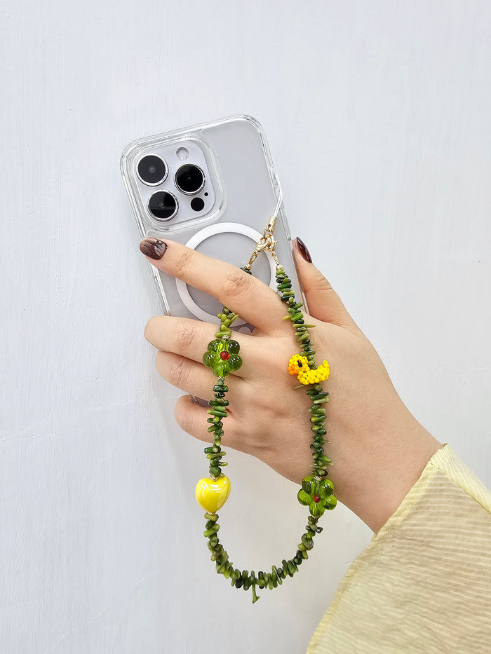 Green Coral Bamboo Coral With Yellow Duck Playful Phone Strap PC062