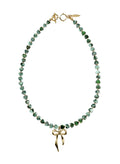 Green Dot Agate With Bowknot Pendant Necklace QN021