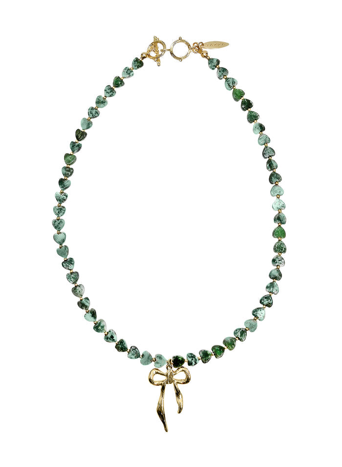 Green Dot Agate With Bowknot Pendant Necklace QN021
