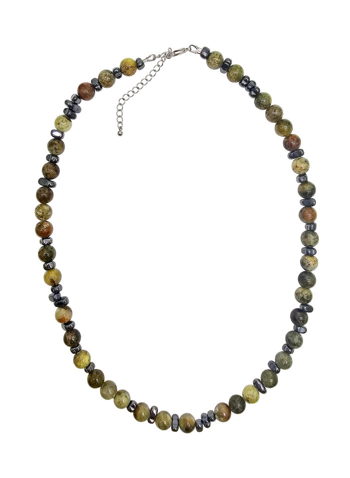 Green Garnet With Hematite Short Men's Necklace MEN23