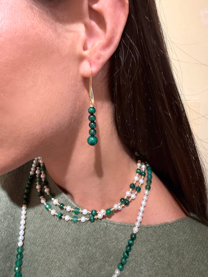 Green Gemstone And Freshwater Pearls Double Layers Necklace SN024