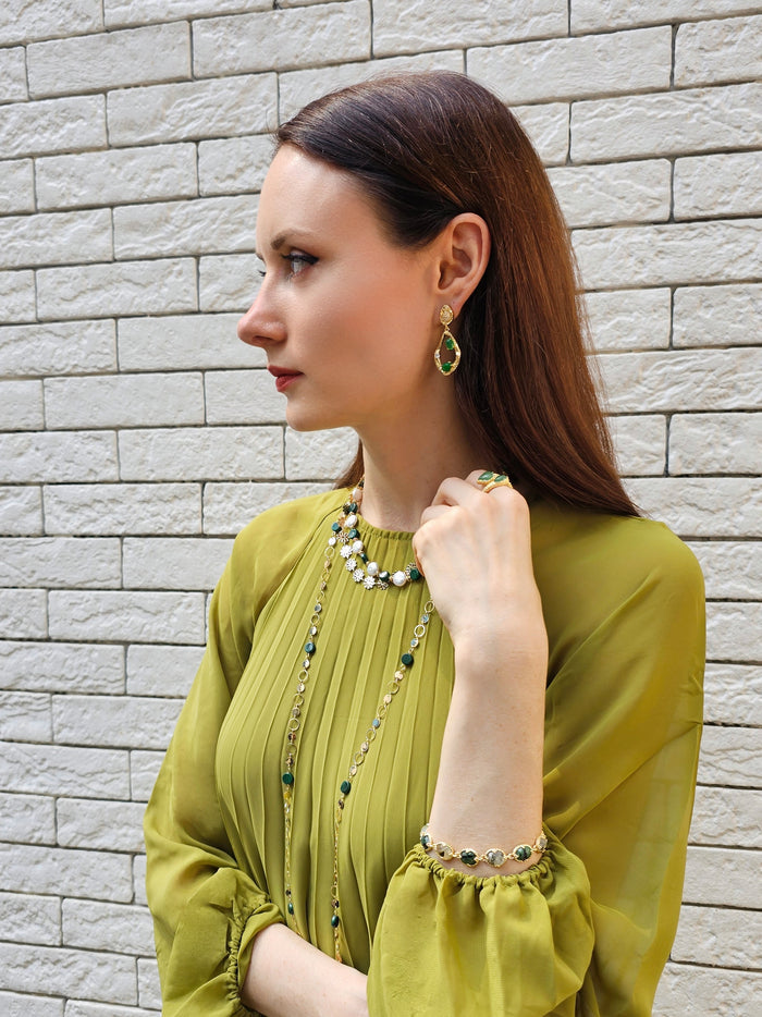 Green Gemstone Stones Box Clasp Bracelet PB026