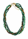 Green Gemstone With Brown Tiger-eye Stone Multi-Layers Necklace SN025