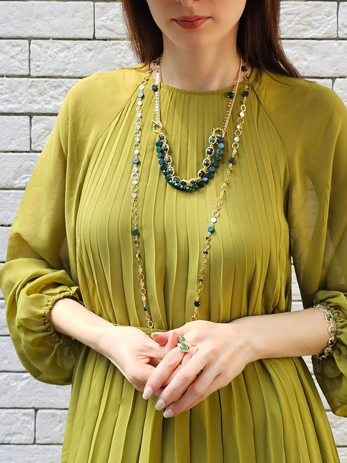 Green Gemstone With Chain Versatile Necklace PN061