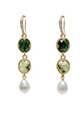 Green Gemstone With White Pearls Dangle Earrings PE043