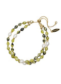 Green Gemstone With White Pearls Double Layers Slider Bracelet RB008