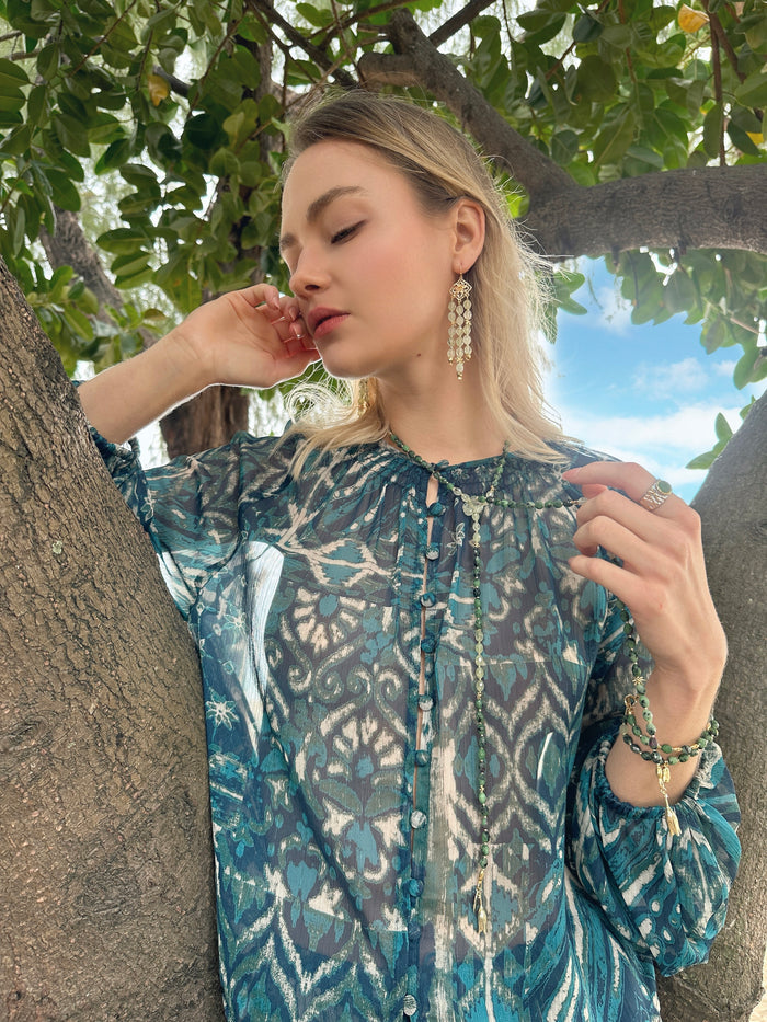 Green Gemstones Beaded Open-Ended Versatile Long Necklace LN052 - FARRA