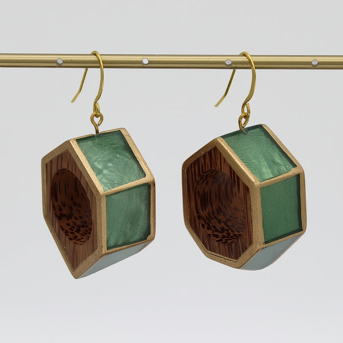 Green Geometric Geoblend Dangle Earring - Sylca Designs - Chunky Jewelry