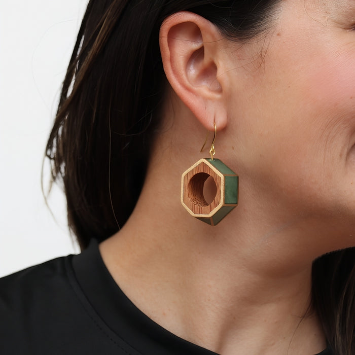 Green Geometric Geoblend Dangle Earring - Sylca Designs - Chunky Jewelry