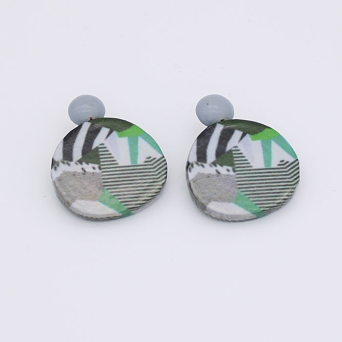 Green and Grey Decoupage Earrings - Sylca Designs - Chunky Jewelry