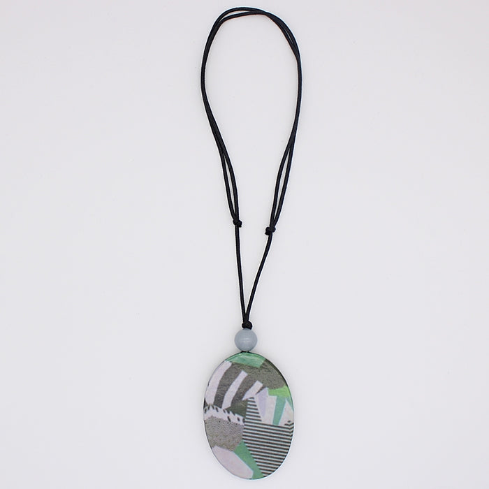 Green and Grey Scenic Decoupage Necklace - Sylca Designs - Chunky Jewelry