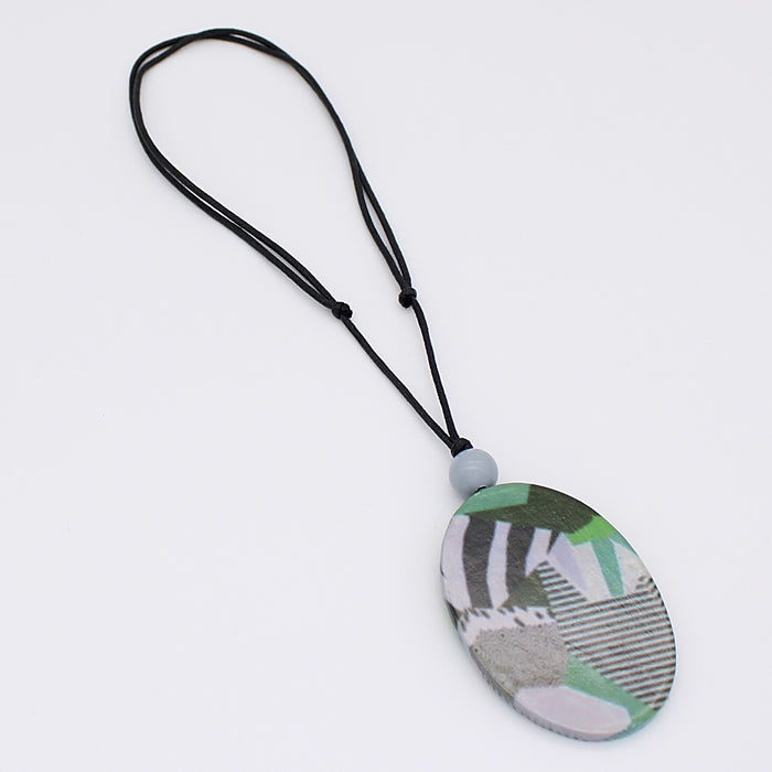 Green and Grey Scenic Decoupage Necklace - Sylca Designs - Chunky Jewelry