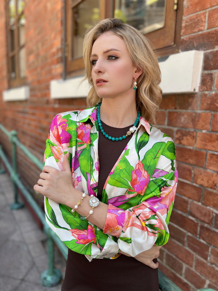 Green Jade With Baroque Pearls Necklace HN013 - FARRA