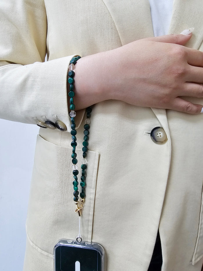 Green Malachite With Customizable Name Phone Strap PC012