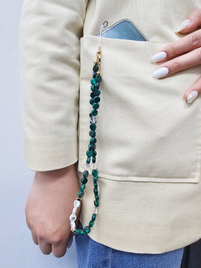 Green Malachite With Customizable Name Phone Strap PC012