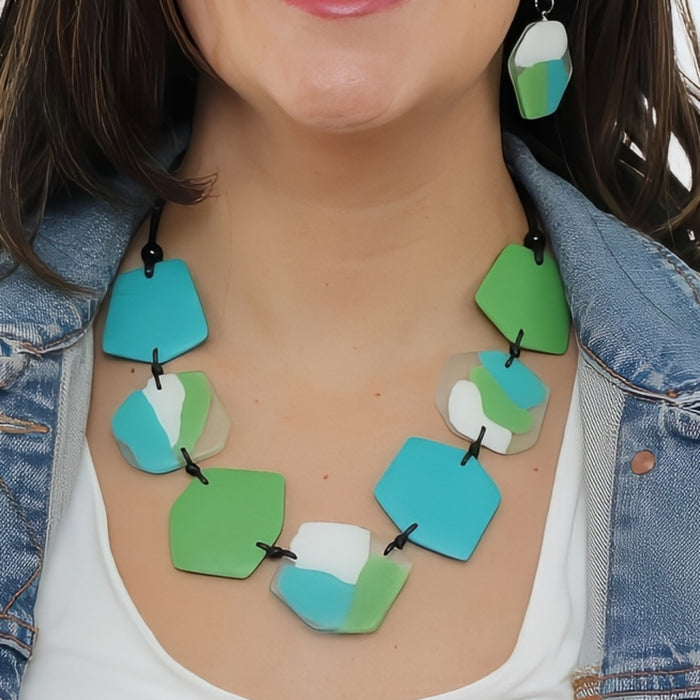 Green Nyla Bib Statement Necklace - Sylca Designs - Chunky Jewelry