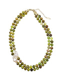 Green Opal With Baroque Pearls Double Layers Necklace QN012
