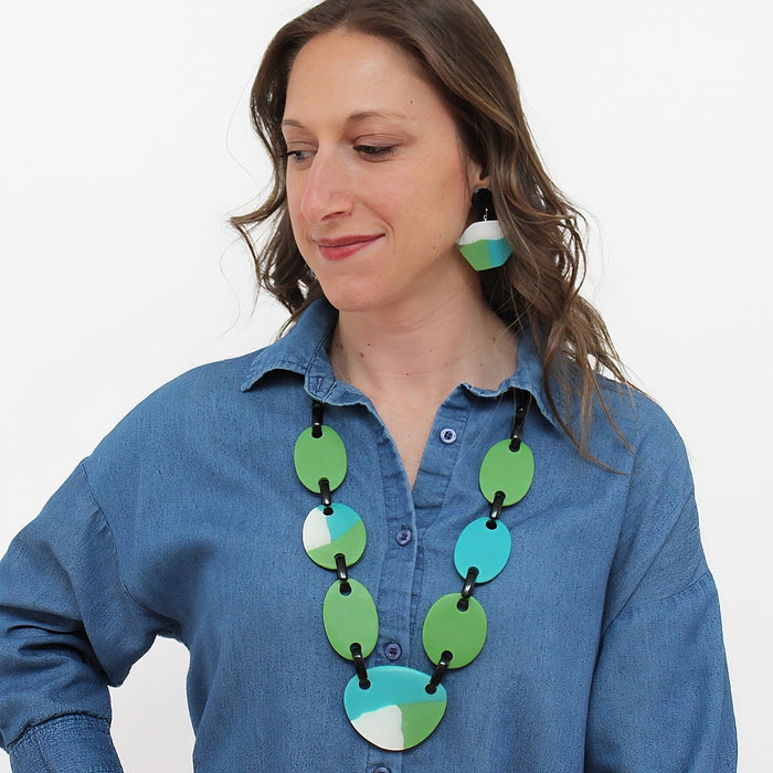 Green Orla Link Statement Necklace - Sylca Designs - Chunky Jewelry
