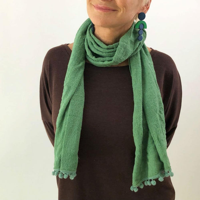 Green Pom-Pom Scarf - Sylca Designs - Chunky Jewelry